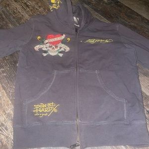 Rare EUC Ed Hardy Love Kills Slowly Grey Hoodie Sz Small